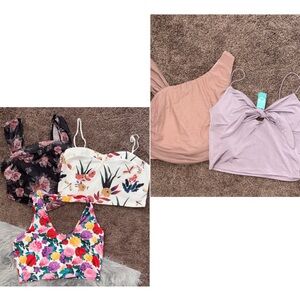 SHEIN Floral and Solid Crop Tops - Multicolor